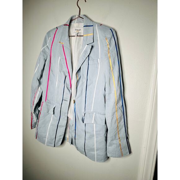 DEREK LAM 10 CROSBY Blue Striped Colors One Button Front Blazer Coat Size 6 - Picture 12 of 12